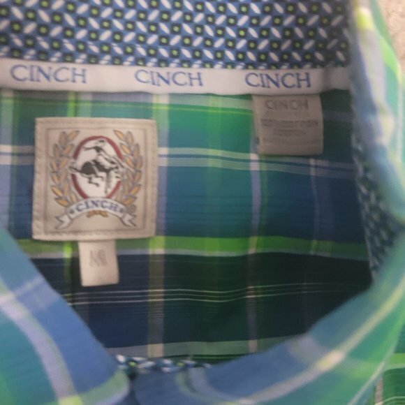 Cinch Mens Size Medium Green and Blue Long Sleeve Button Front Shirt - Picture 4 of 5